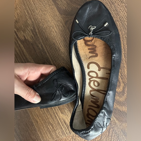 Sam Edelman Felicia Black Leather Ballet Flats with Bow - Picture 2 of 4